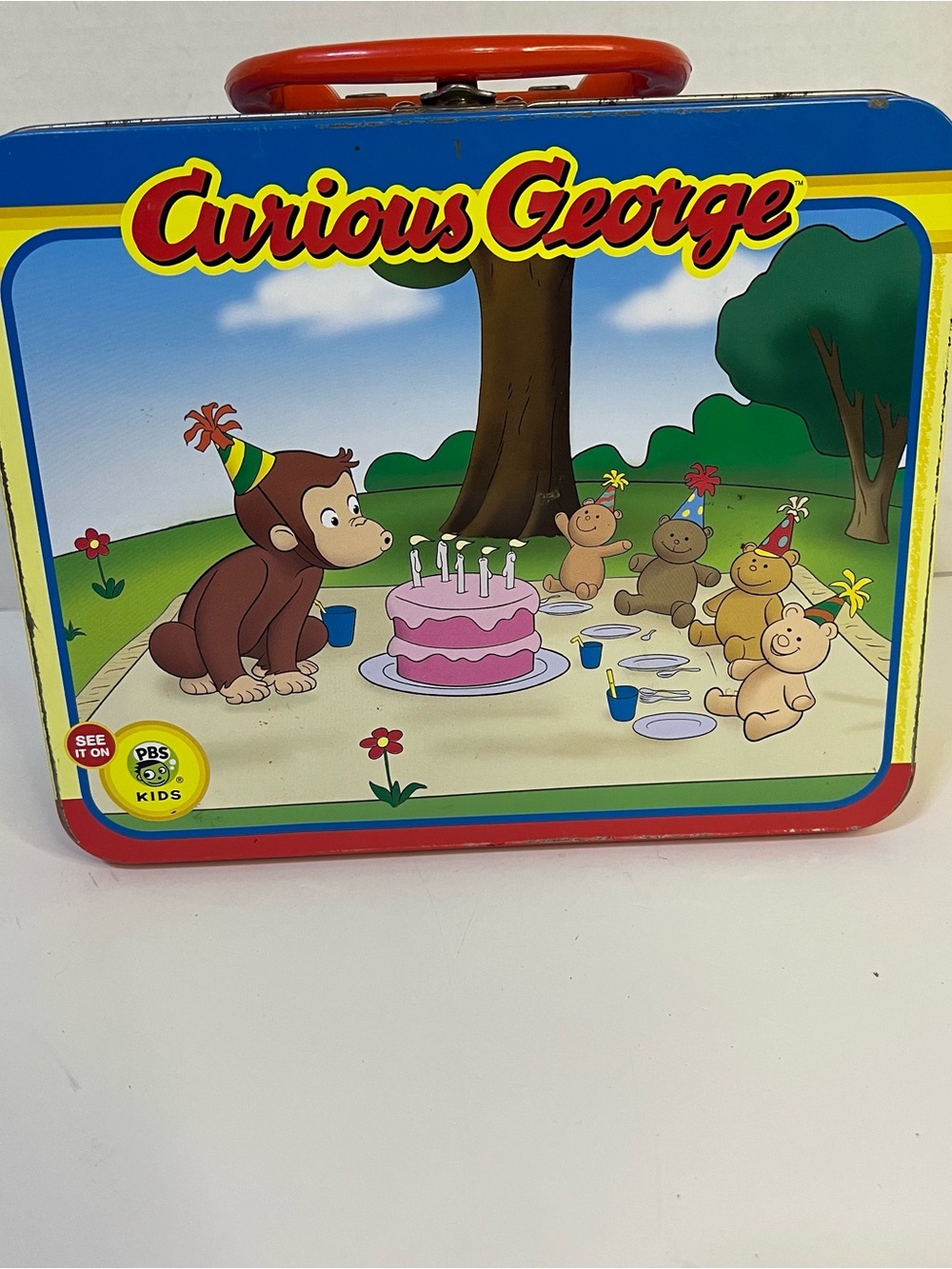 2011 Curious George Metal Lunchbox - Teddy Bear Party